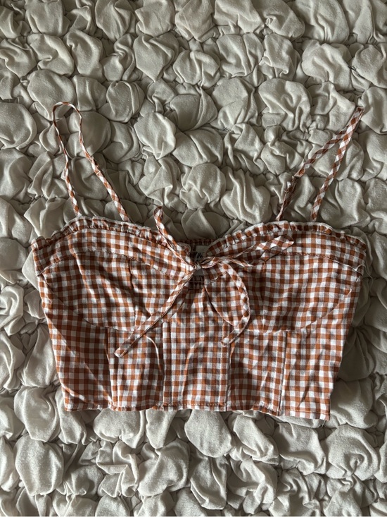Princess Polly Tops - Princess Polly Rust and White Gingham Tie-Front Cropped Cami